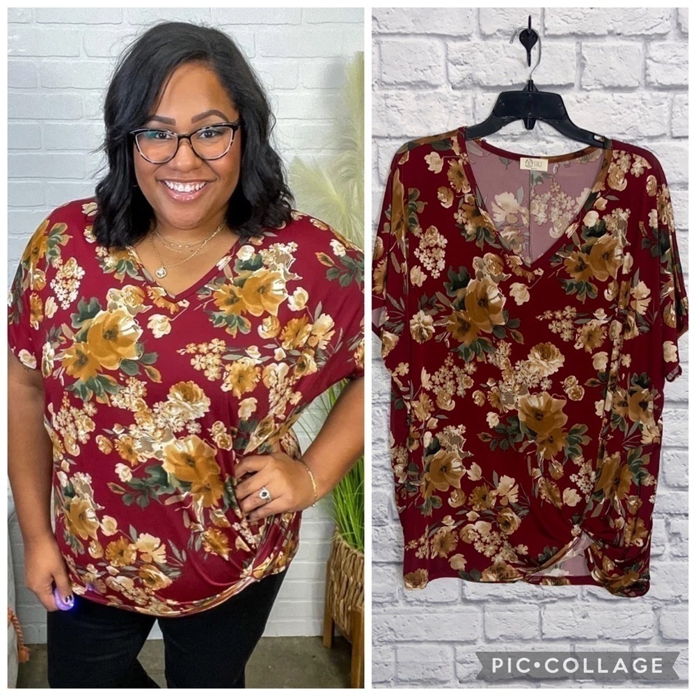 Be Stage Red Floral Twist Front Blouse size 1X